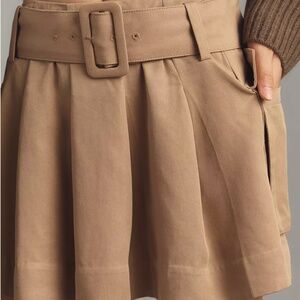 Reformation 'Brinley' Belted Pleated Mini Skirt in Khaki (NWT)